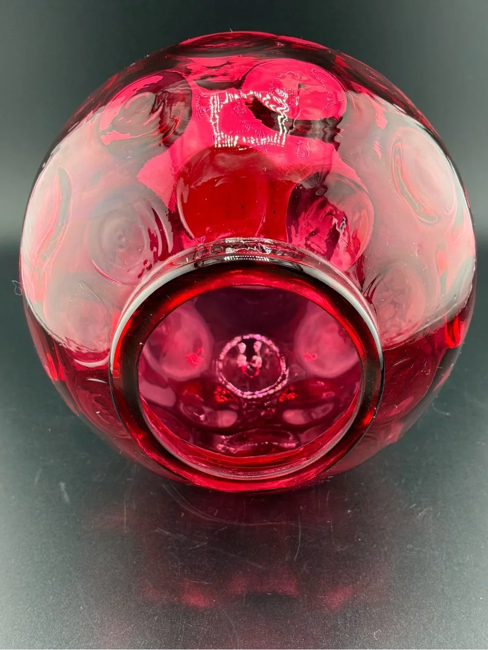 vintage Fenton Art Glass cranberry coin dot ivy ball vase